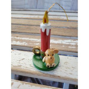 Wooden candle bear vintage ornaments as is Xmas holiday tree
